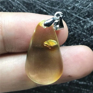 Natural Yellow Amber Pendant Crystal Silver Necklace