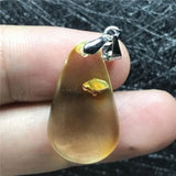 Natural Yellow Amber Pendant Crystal Silver Necklace