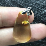 Natural Yellow Amber Pendant Crystal Silver Necklace
