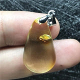 Natural Yellow Amber Pendant Crystal Silver Necklace