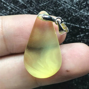 Natural Yellow Amber Pendant Jewelry Crystal Silver 26x15mm