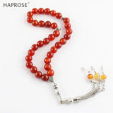 Red Agate Islamic Tasbih Allah Rosary 33 Beads Stone Tesbih