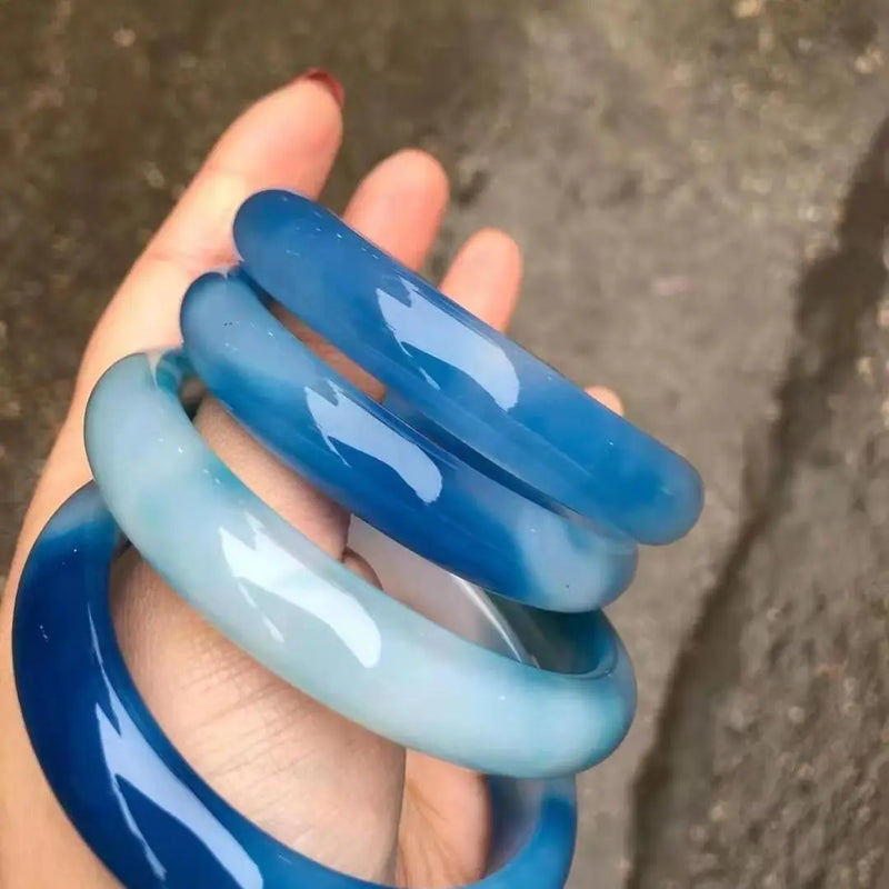Natural Agate Jade Bangle Hand-Carved Jade Bracelet for Women