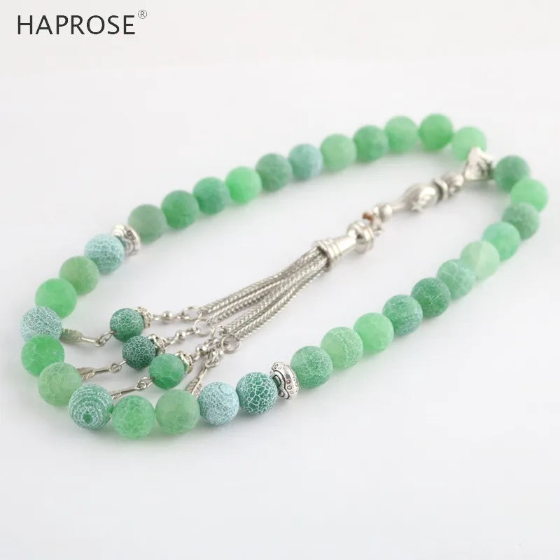 Green Stone Agate Bracelet Islamic Muslim Tasbih Allah Rosary 33 Beads