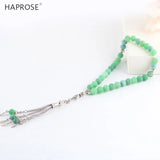 Green Stone Agate Bracelet Islamic Muslim Tasbih Allah Rosary 33 Beads