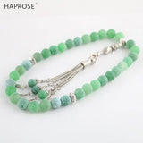 Green Stone Agate Bracelet Islamic Muslim Tasbih Allah Rosary 33 Beads