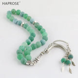 Green Stone Agate Bracelet Islamic Muslim Tasbih Allah Rosary 33 Beads