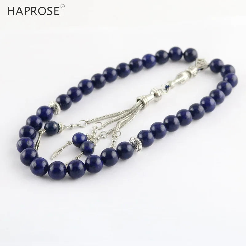 Natural Lapis Lazuli Bracelet Islamic Muslim Tasbih Allah Pendant Tassel