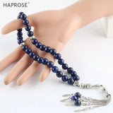 Natural Lapis Lazuli Bracelet Islamic Muslim Tasbih Allah Pendant Tassel