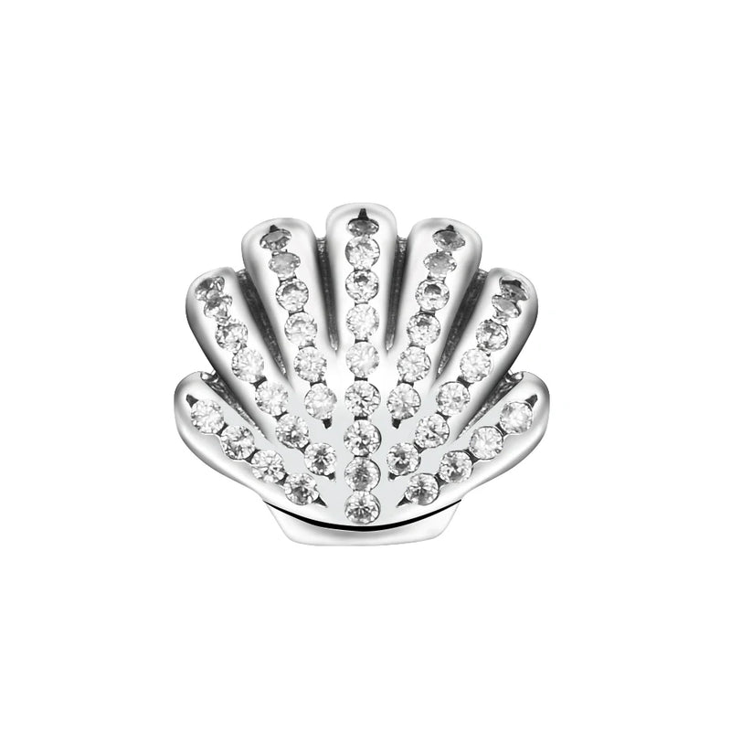 925 Sterling Silver Clear CZ Shell Charm Beads for Bracelets DIY