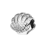 925 Sterling Silver Clear CZ Shell Charm Beads for Bracelets DIY
