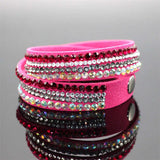 Women Crystal Leather Wrap Bangle Bracelet
