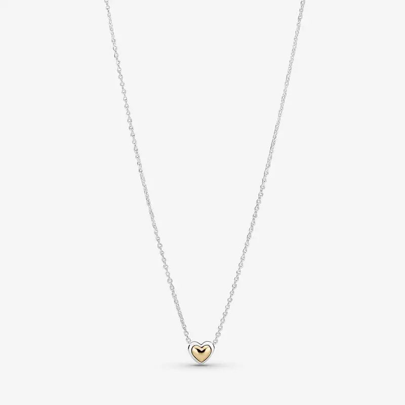 925 Silver Golden Heart Collier Necklace for Women