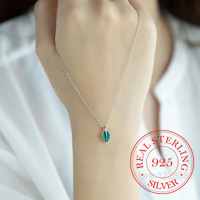 925 Silver Leaf Necklace Enamel Women Girls Kids Party Gift