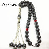 Natural Hematite Stone Muslim 33 Prayer Beads Islamic Tasbih Allah Prayer Rosary