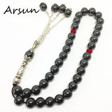 Natural Hematite Stone Muslim 33 Prayer Beads Islamic Tasbih Allah Prayer Rosary