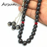 Natural Hematite Stone Muslim 33 Prayer Beads Islamic Tasbih Allah Prayer Rosary