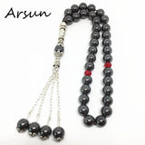 Natural Hematite Stone Muslim 33 Prayer Beads Islamic Tasbih Allah Prayer Rosary