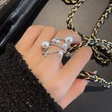 S925 Natural Pearl Wedding Engagement Ring with Wound Lab Diamond
