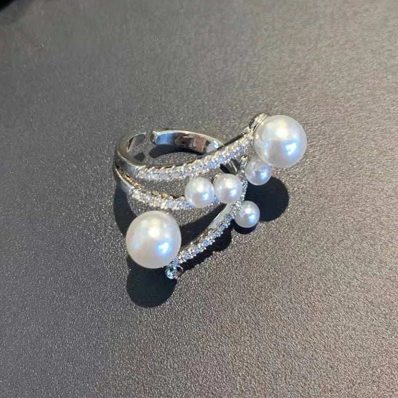 S925 Natural Pearl Wedding Engagement Ring with Wound Lab Diamond