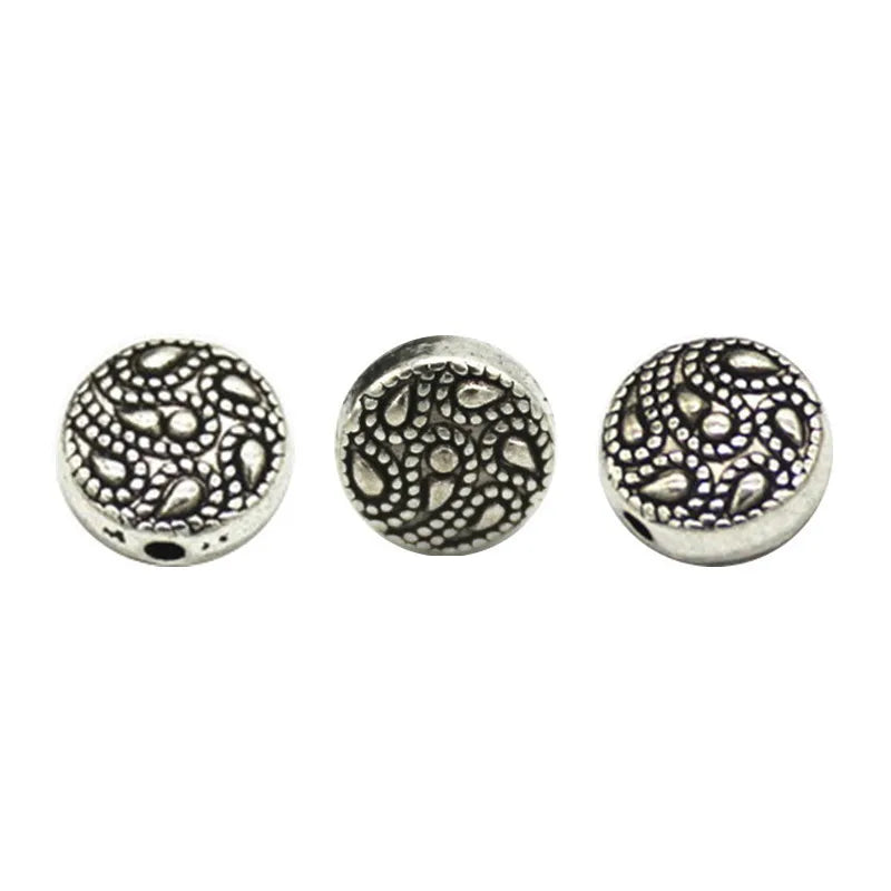 100 PCS 10mm*5mm Metal Alloy Beads Tibetan Silver Flat Round Spacer Beads