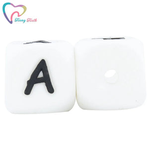 100 PCS 12 MM Alphabet Silicone English Letters Beads Cube BPA Baby Teethers