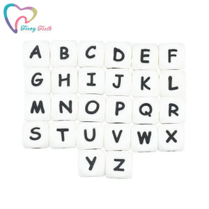 100 PCS 12 MM Alphabet Silicone English Letters Beads Cube BPA Baby Teethers