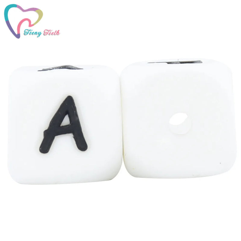 100 PCS 12 MM Alphabet Silicone English Letters Beads Cube BPA Baby Teethers