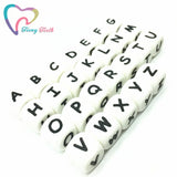 100 PCS 12 MM Alphabet Silicone English Letters Beads Cube BPA Baby Teethers