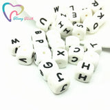 100 PCS 12 MM Alphabet Silicone English Letters Beads Cube BPA Baby Teethers