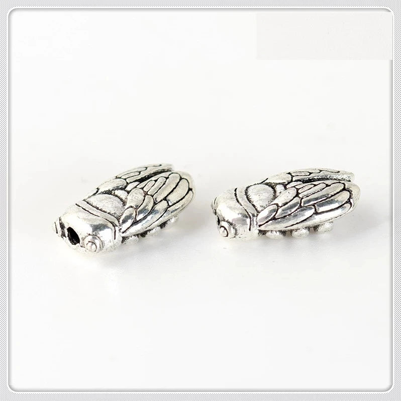 100 PCS Antique Silver Cicada Beads Metal Alloy Insect Spacer