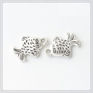 100 PCS Fish Pendant Charms Retro Silver Alloy DIY Jewelry Making