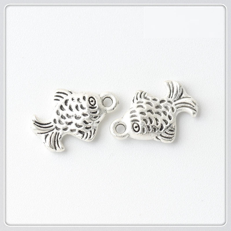 100 PCS Fish Pendant Charms Retro Silver Alloy DIY Jewelry Making
