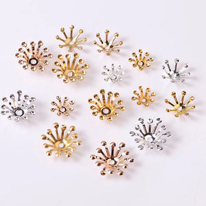100 PCS Metal Copper Stamen Flowers Base Filigree Hollow Out Flowers Bead Caps