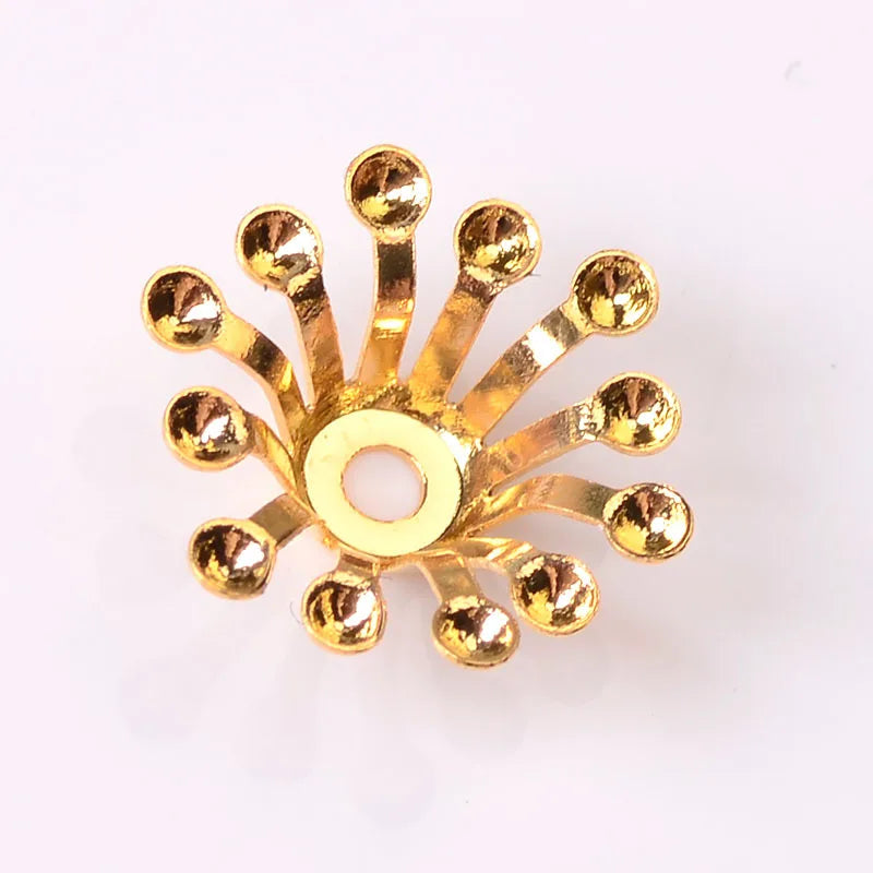 100 PCS Metal Copper Stamen Flowers Base Filigree Hollow Out Flowers Bead Caps