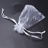 100 PCS Silver Snowflakes Organza Gift Bags Drawstring Pouch