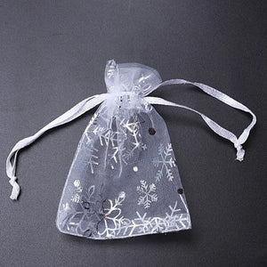 100 PCS Silver Snowflakes Organza Gift Bags Drawstring Pouch