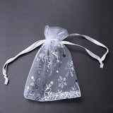 100 PCS Silver Snowflakes Organza Wedding Gift Bags Drawstring Jewelry Pouch