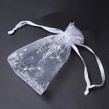 100 PCS Silver Snowflakes Organza Wedding Gift Bags Drawstring Jewelry Pouch