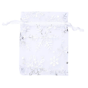 100 PCS Silver Snowflakes Organza Gift Bags Drawstring Pouch