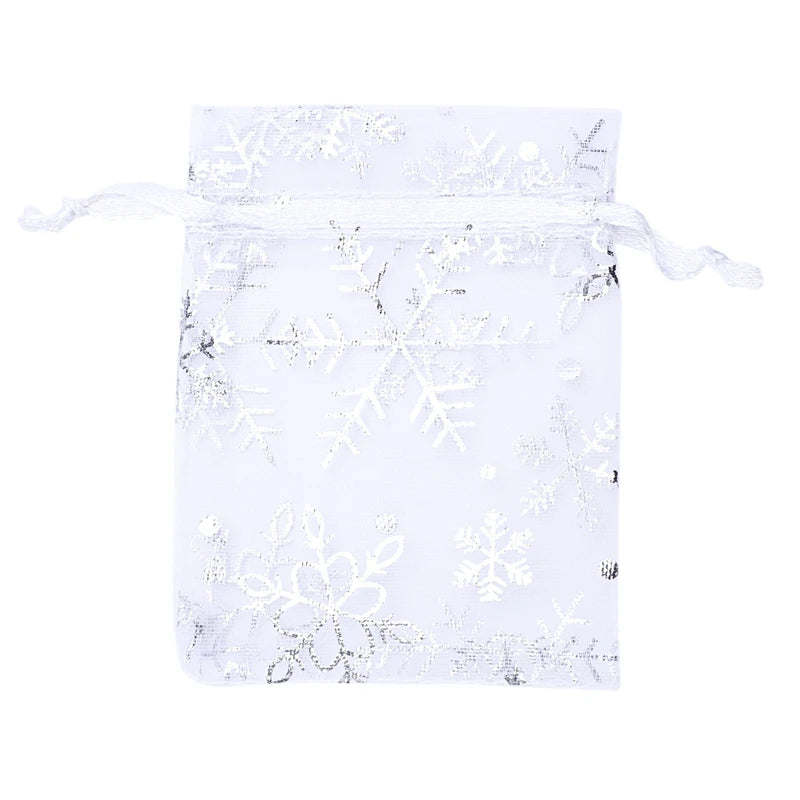 100 PCS Silver Snowflakes Organza Gift Bags Drawstring Pouch
