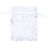 100 PCS Silver Snowflakes Organza Wedding Gift Bags Drawstring Jewelry Pouch
