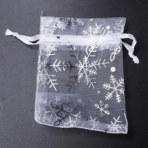 100 PCS Silver Snowflakes Organza Wedding Gift Bags Drawstring Jewelry Pouch