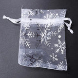 100 PCS Silver Snowflakes Organza Wedding Gift Bags Drawstring Jewelry Pouch