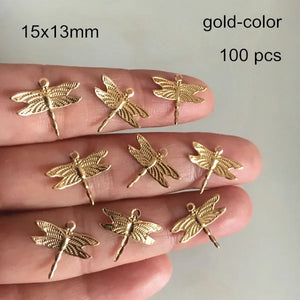 100 PCS Dragonfly Charms 15*13mm Stamping Findings Brass Plated