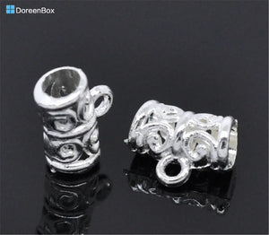 100 PCs Tube Spacers Beads Bail Znic Alloy Silver Bead For DIY Jewelry Making