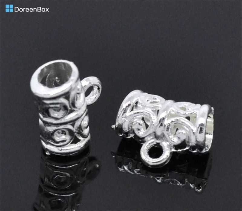 100 PCs Tube Spacers Beads Bail Znic Alloy Silver Bead For DIY Jewelry Making