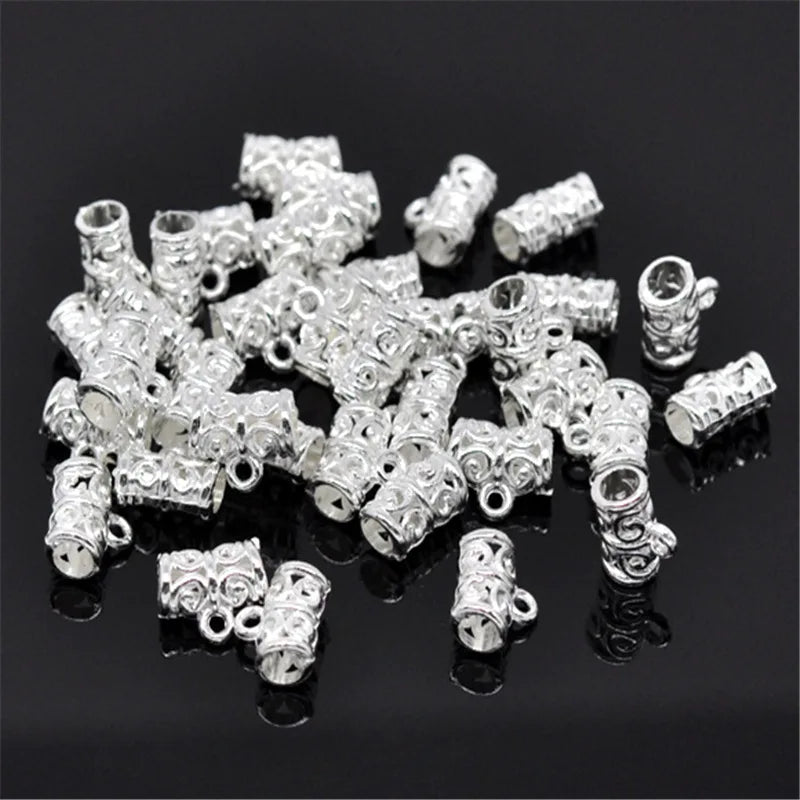 100 PCs Tube Spacers Beads Bail Znic Alloy Silver Bead For DIY Jewelry Making