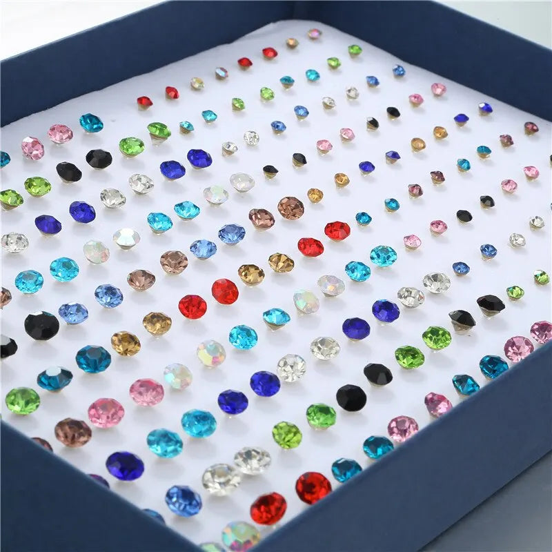 100 Pairs Colorful Rhinestone Stud Earrings For Women