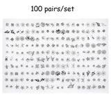 100 Pairs Women Acrylic Crystal Stud Earrings Sets Heart Star Moon Crown Jewelry